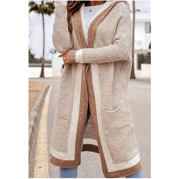 Cozy Color Block Knit Pockets Open Front Cardigan - Picture 2 of 5